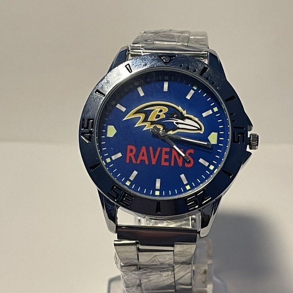 BALTIMORE RAVENS NFL Team Logo Men's Stainless-Steel Silver Analog Watch NEW - Picture 3 of 8